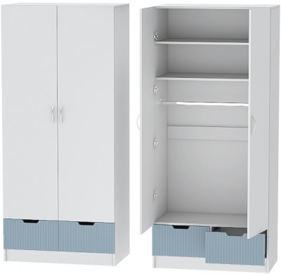 Детский Шкаф 2-х створчатый Бриз МДФ, Белый/Антарктида (Полосы)