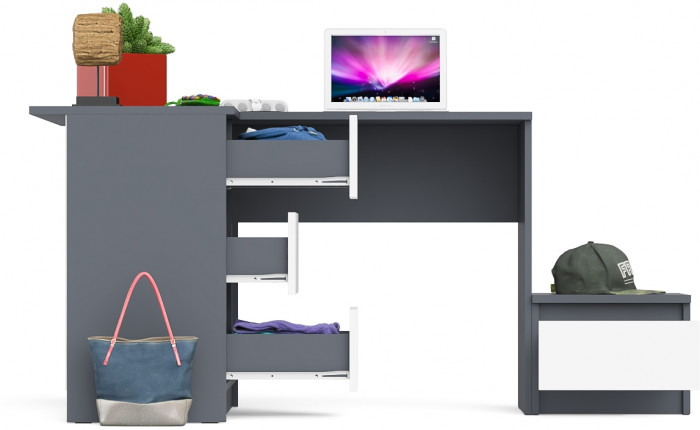 Мори Стол компьютерный МС-16 левый + Тумба ТМП400.1, цвет графит/белый, ШхГхВ 164,8х84,9х76,6 см., выдвижные ящики слева, НЕ универсальная сборка