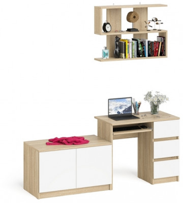 Мори Стол компьютерный МС-6 правый + Тумба МА900.1 + Полка 900, цвет дуб сонома/белый, ШхГхВ 180,4х50,4х209,6 см., НЕ универсальная сборка