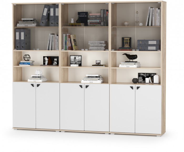 КР100 Бостон № 51, цвет дуб эндгрейн элегантный/фасады МДФ милк рикамо софт, 13.156+13.156+13.156, ШхГхВ 230,4х35,1х194,4 см.