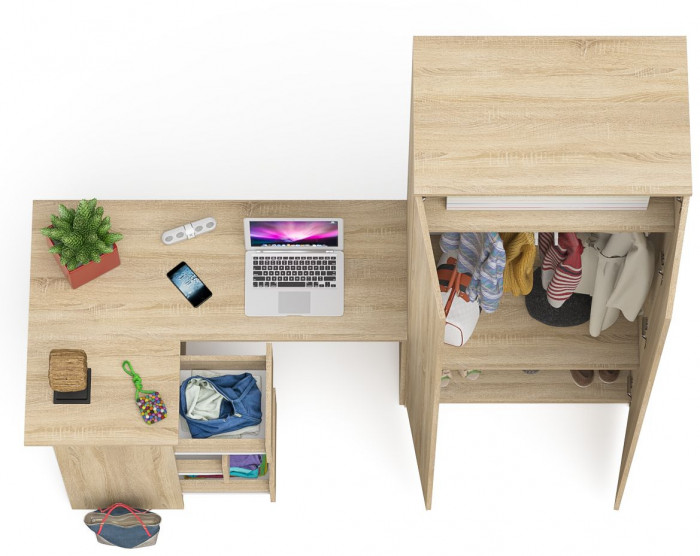 Мори Стол компьютерный МС-16 левый + Шкаф МШ800.1, цвет дуб сонома, ШхГхВ 204,8х84,9х209,6 см., выдвижные ящики слева, НЕ универсальная сборка
