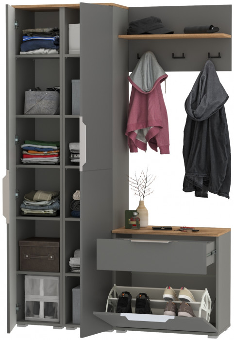 Октава Прихожая 18, серый графит/дуб крафт золотой/фасады МДФ серый графит