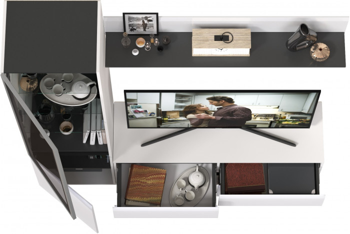 Сидней Комплектация № 048, корпус белый/чёрный/фасады МДФ белый глянец