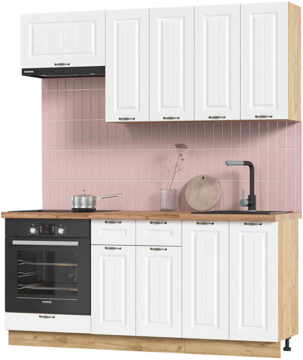 Кухня Мария 1,8 м дуб крафт золото/белый (столешница дуб вотан)