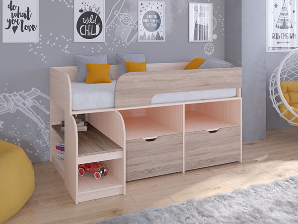 Кровать чердак Астра 9 V6 Дуб молочный/Сонома