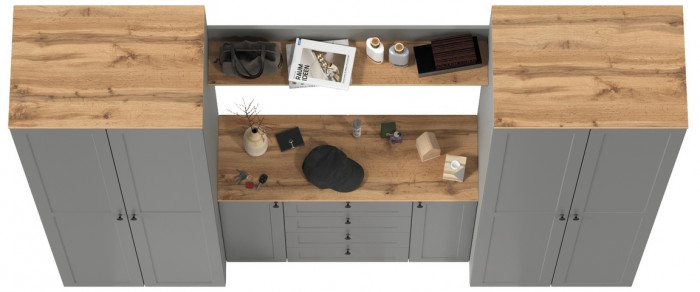 Остин Прихожая 73, цвет серый графит/дуб крафт золотой, ШхГхВ 280х54,3х229,6 см., универсальная сборка