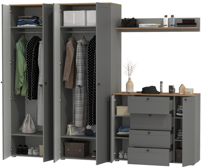 Остин Прихожая 73, цвет серый графит/дуб крафт золотой, ШхГхВ 280х54,3х229,6 см., универсальная сборка