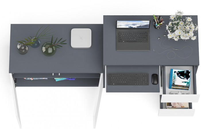 Мори Стол компьютерный МС-6 правый + Тумба МА900.1, цвет графит/белый, ШхГхВ 180,4х50,4х76,6 см., выдвижные ящики справа, НЕ универсальная сборка