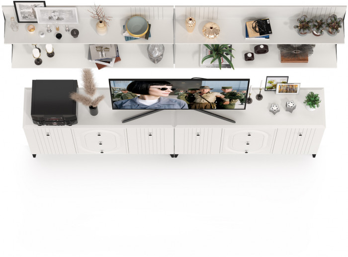 Валенсия Гостиная № 091, ЛДСП белый шагрень/МДФ белый шагрень