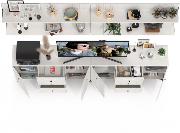 Валенсия Гостиная № 091, ЛДСП белый шагрень/МДФ белый шагрень