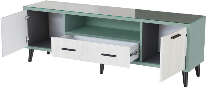 Тумба ТВ интерьерная 1,6 Ланс мятный/мдф холст белый