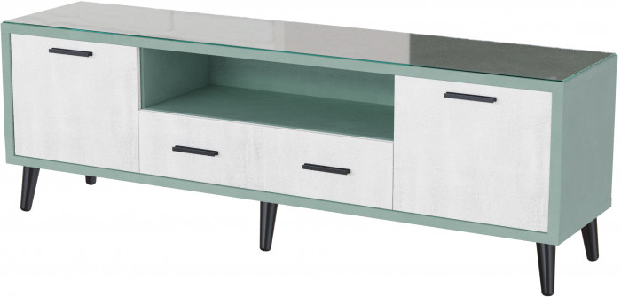 Тумба ТВ интерьерная 1,6 Ланс мятный/мдф холст белый