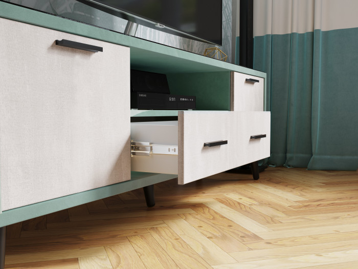 Тумба ТВ интерьерная 1,6 Ланс мятный/мдф холст белый