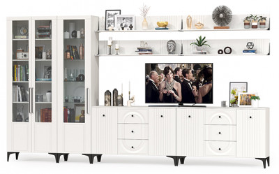 Валенсия Гостиная № 125, цвет ЛДСП белый шагрень/МДФ белый шагрень, ШхГхВ 405,4х38,4х225,2 см., универсальная сборка