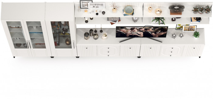 Валенсия Гостиная № 125, цвет ЛДСП белый шагрень/МДФ белый шагрень, ШхГхВ 405,4х38,4х225,2 см., универсальная сборка