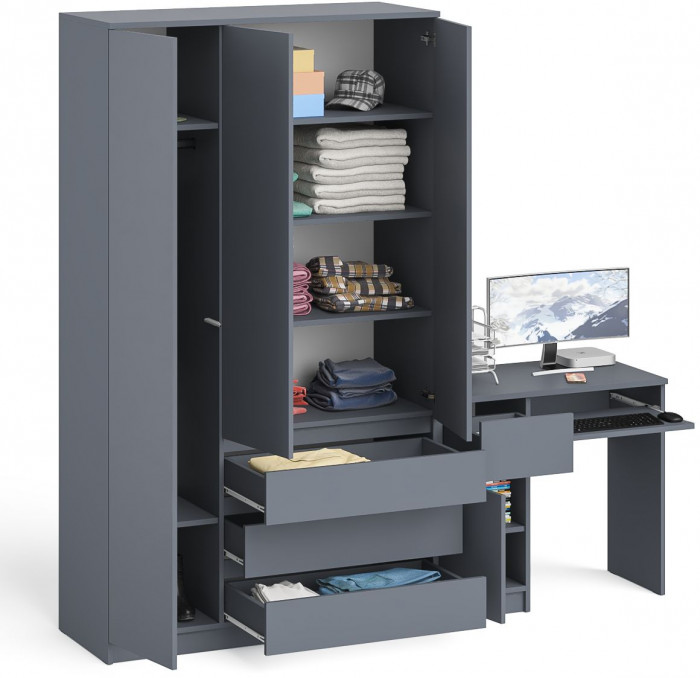 Мори компьютерный стол МС-1 левый + Шкаф МШ1200.1, графит
