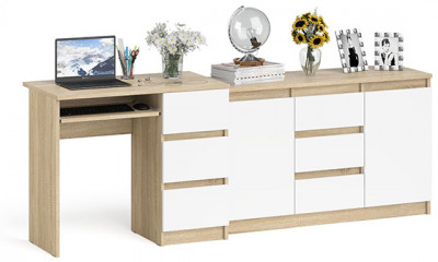 Мори Стол компьютерный МС-6 правый + Комод МК1200.3, цвет дуб сонома/белый, ШхГхВ 210,4х50х76,6 см., выдвижные ящики справа, НЕ универсальная сборка