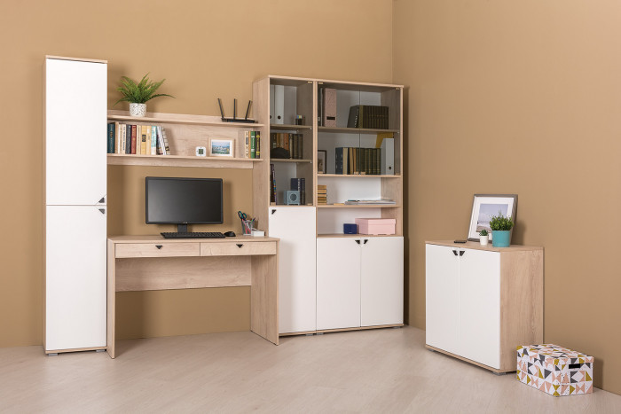 Бостон 13.154 Шкаф, дуб эндгрейн элегантный/фасады МДФ милк рикамо софт