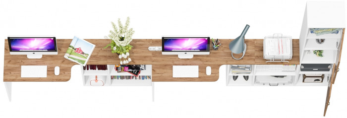 Лидер-8 Стол + Стол + Пенал, белый шагрень/крафт золото