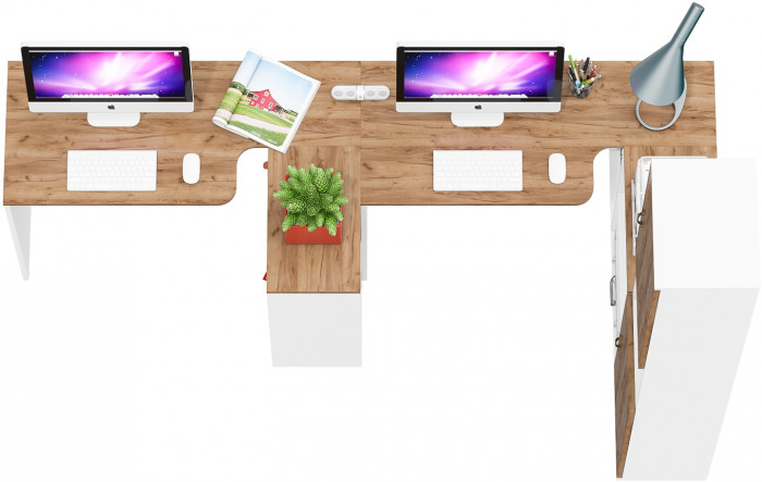 Лидер-8 Стол + Стол + Пенал, белый шагрень/крафт золото