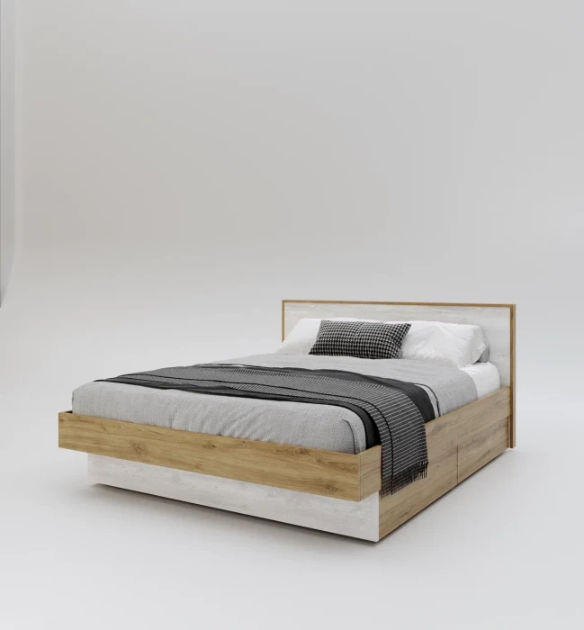 Кровать KING-SIZE 180х200 "Мишель" - Дуб наварра/Бетон пайн светлый