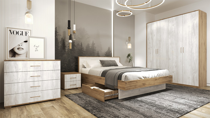 Кровать KING-SIZE 180х200 "Мишель" - Дуб наварра/Бетон пайн светлый