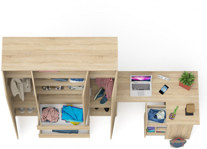 Мори Стол компьютерный МС-16 правый + Шкаф МШ1600.1, цвет дуб сонома, ШхГхВ 284,8х84,9х209,6 см., выдвижные ящики справа, НЕ универсальная сборка