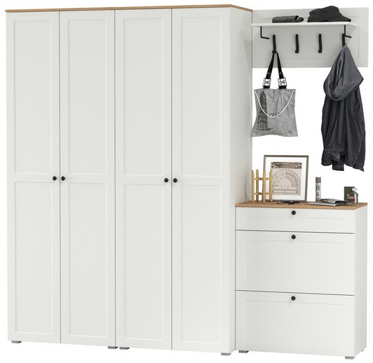 Остин Прихожая 29, цвет белый шагрень/дуб крафт золотой, ШхГхВ 240х54,3х229,6 см., универсальная сборка