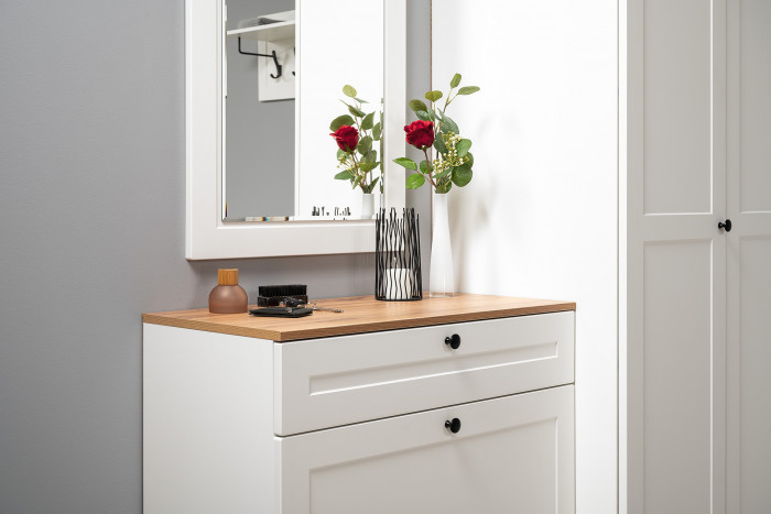 Остин Прихожая 29, цвет белый шагрень/дуб крафт золотой, ШхГхВ 240х54,3х229,6 см., универсальная сборка