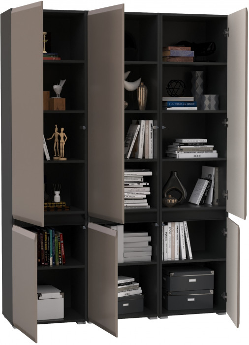 Сидней 13.200 Шкаф 3 штуки, цвет корпус: антрацит/фасады: МДФ веллюто капучино, ШхГхВ 150х41,3х205,2 см., универсальная сборка