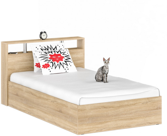 Камелия спальня № 6 Кровать 1200 + Две тумбы + Стол косметический + Зеркало, цвет дуб сонома, сп.м. 1200х2000 мм., б/м, основание есть