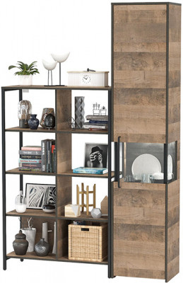 Трувор 13.151.02 Стеллаж + 13.205 Шкаф-пенал с витриной, цвет дуб гранж песочный/интра, ШхГхВ 134,8х37х210 см., универсальная сборка