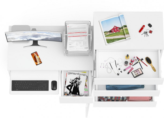 Мори компьютерный стол МС-1 правый + Комод МК700.5, белый