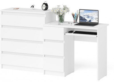 Мори Стол компьютерный МС-6 левый + Комод МК800.4, цвет белый, ШхГхВ 170,4х50х94 см., выдвижные ящики слева, НЕ универсальная сборка