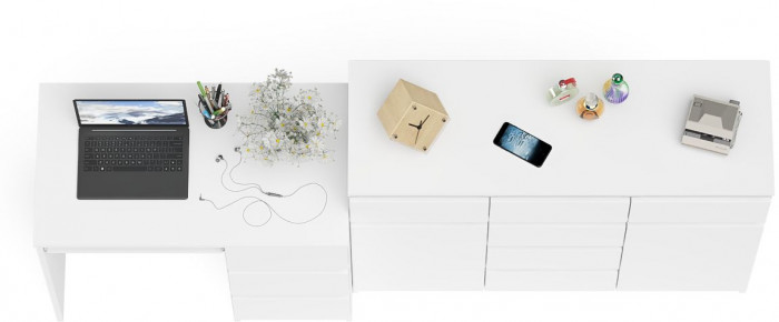 Мори Стол компьютерный МС-6 правый + Комод МК1200.4, цвет белый, ШхГхВ 210,4х50х94 см., выдвижные ящики справа, НЕ универсальная сборка