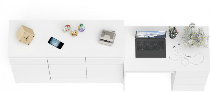 Мори Стол компьютерный МС-6 правый + Комод МК1200.4, цвет белый, ШхГхВ 210,4х50х94 см., выдвижные ящики справа, НЕ универсальная сборка