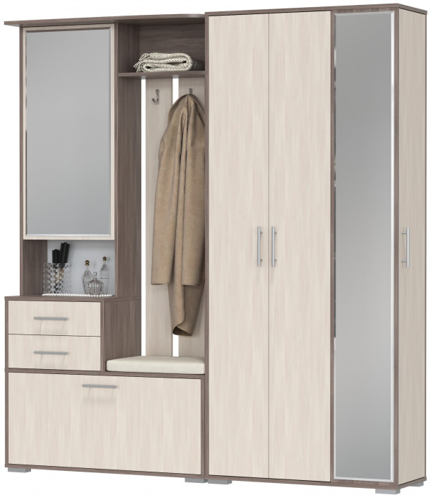 Прихожая Домино 5, цвет бодега тёмный/бодега светлый, ШхГхВ 188х36х202 см., универсальная сборка