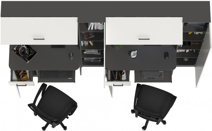 Два стола рабочих 6-0603 Альфа + два кресла 103 чёрных, графит/белый