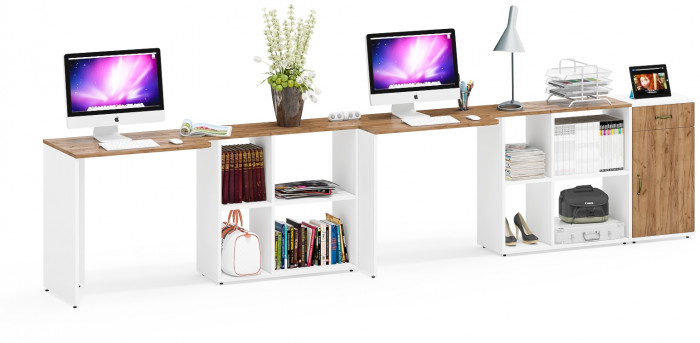 Лидер-8 Стол + Стол + Тумба МД 3.15, белый шагрень/крафт золото