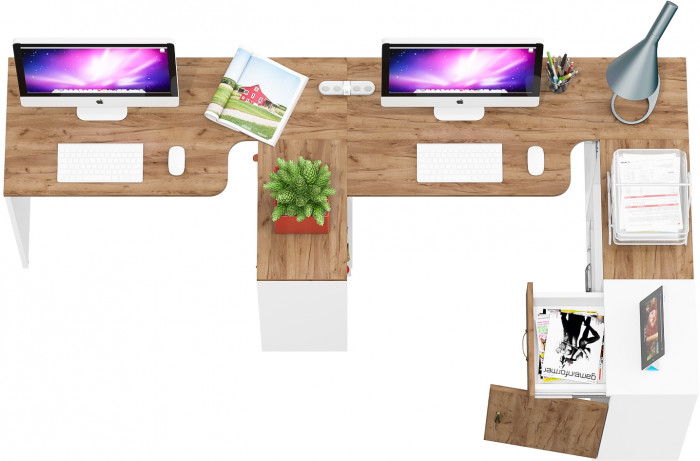 Лидер-8 Стол + Стол + Тумба МД 3.15, белый шагрень/крафт золото