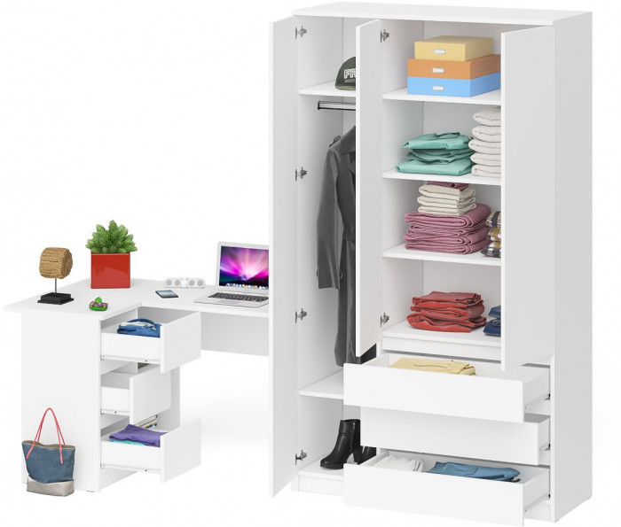 Мори Стол компьютерный МС-16 левый + Шкаф МШ1200.1, цвет белый, ШхГхВ 244,8х84,9х209,6 см., выдвижные ящики слева, НЕ универсальная сборка