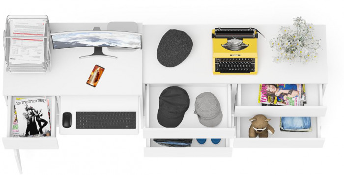 Мори компьютерный стол МС-1 левый + Комод МК1200.6, белый