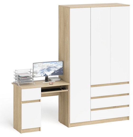 Мори компьютерный стол МС-1 левый + Шкаф МШ1200.1, дуб сонома/белый