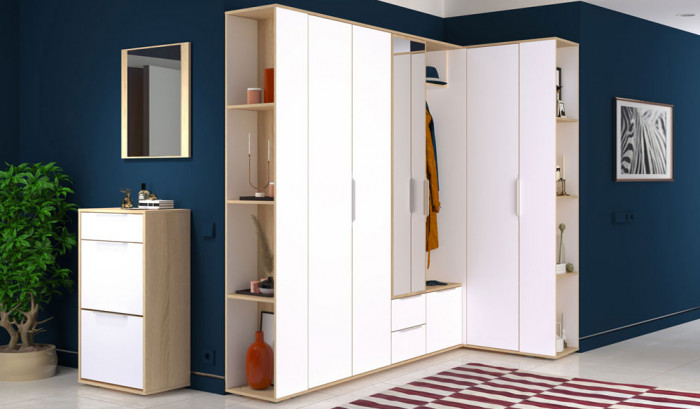 Куба Прихожая 11, цвет дуб сонома/белый премиум, ШхГхВ 143,7х107,3х210,6 см., универсальная сборка
