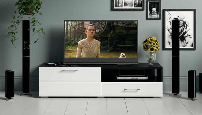 Тумба под ТВ Ларго 1,4, цвет корпус венге/фасады МДФ белый глянец, ШхГхВ 140х46х35 см., НЕ универсальная сборка