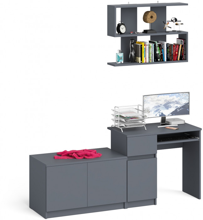Мори Стол компьютерный МС-1 левый + Тумба МА900.1 + Полка 900, цвет графит, ШхГхВ 180,4х50,4х209,6 см., НЕ универсальная сборка