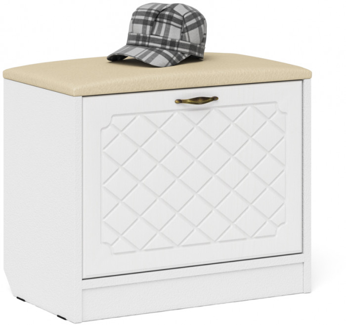 Прихожая П-6 Компоновка № 02, цвет белая шагрень/фасады МДФ белое дерево фрезеровка ромб, ШхГхВ 120х35х200 см.