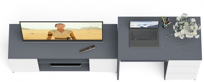 Мори компьютерный стол МС-6 правый + Тумба МТВ1200.1, графит/белый