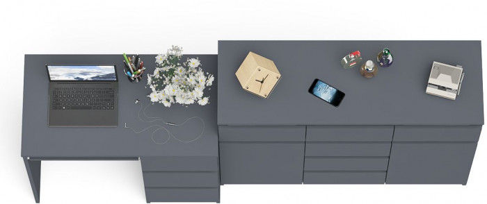 Мори Стол компьютерный МС-6 правый + Комод МК1200.4, цвет графит, ШхГхВ 210,4х50х94 см., выдвижные ящики справа, НЕ универсальная сборка