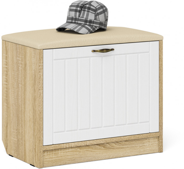 Прихожая П-6 Тумба + Вешалка, цвет дуб сонома/фасады МДФ белое дерево фрезеровка прованс, ШхГхВ 60х35х200 см.